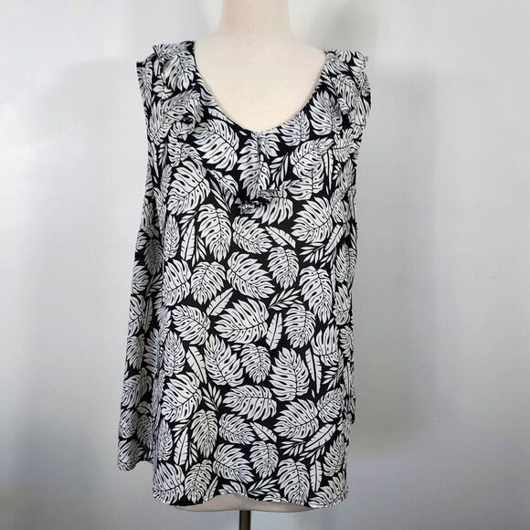 Terra & Sky Ruffle Tank Top Shirt Womens Plus Size 2X Sleeveless Flowy V Neck - Picture 2 of 12